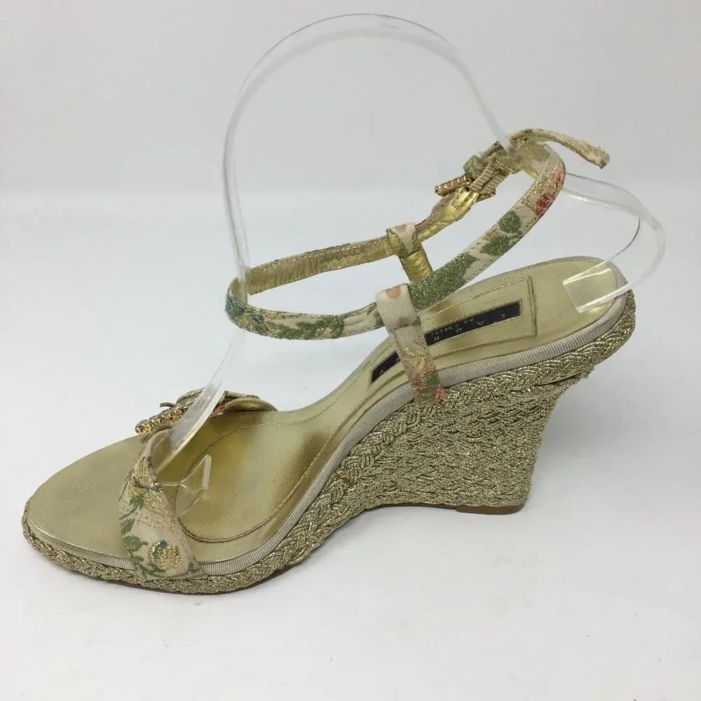 laundry by Shellli Segal Gold Floral Wedges 9.5